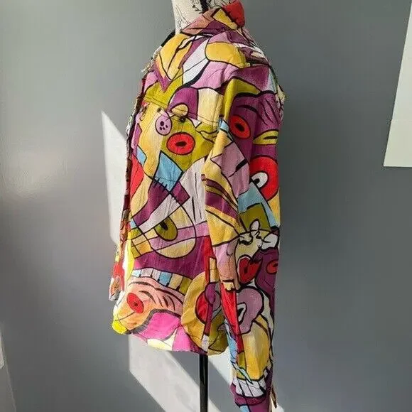 Vintage 90s mirror image surrealist multi colored patterned button up jacket - Picture 4 of 11
